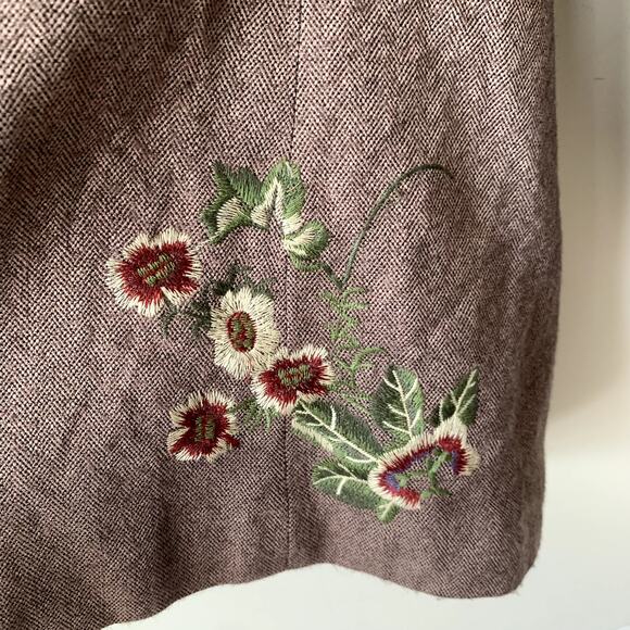 Coldwater Creek Wool Blend Blazer Size 10 Brown Flower Embellished Twee Art - Picture 3 of 7